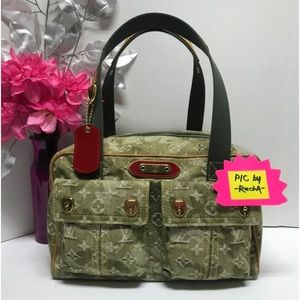Louis Vuitton (LV) JASMINE Monogramouflage Green Denim Duffle Hand Bag / Purse